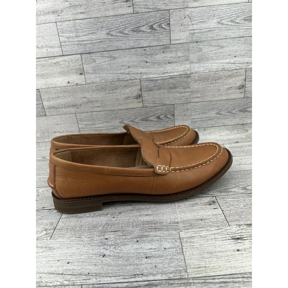 Sperry Seaport‎ Penny Loafers Women Size 7 Tan Leather Slip On Shoes STS82848